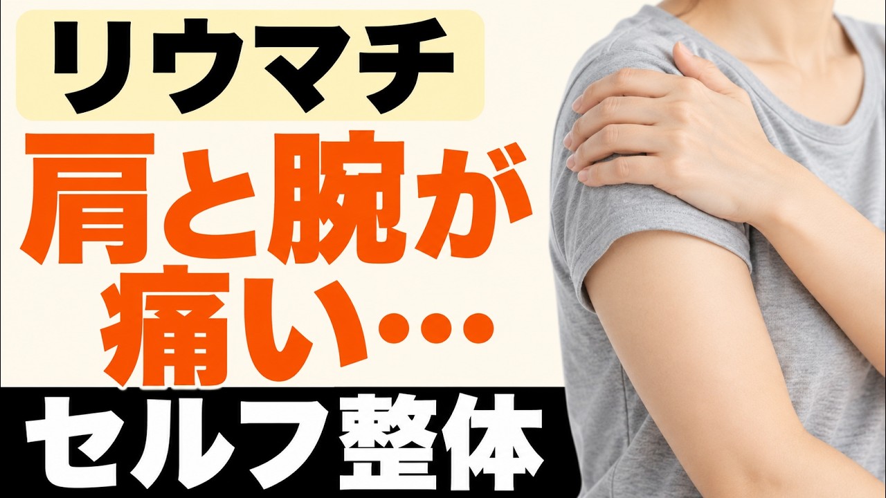 リウマチで肩と腕が痛いときのセルフ整体。元のYouTube動画と同じサムネイル。